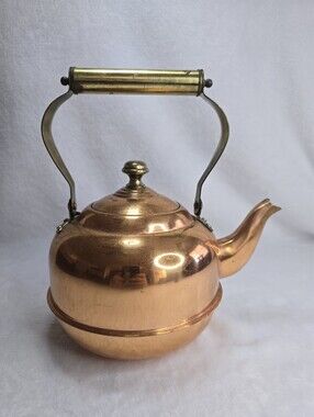 Copper Tea Kettle with Brass Handle MCM Vintage See Photos
